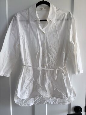 Escada White Button-Front Tie-Waist Shirt